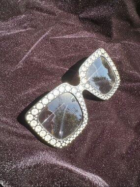 Crystal-Studded Black Square Sunglasses